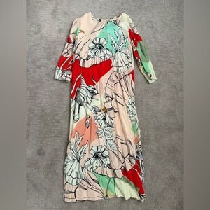 ASOS Floral 3/4 Length Sleeve Midi Dress - Red, Green, and Blush